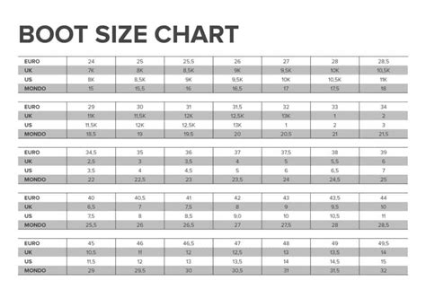 dalbello ski boot size chart